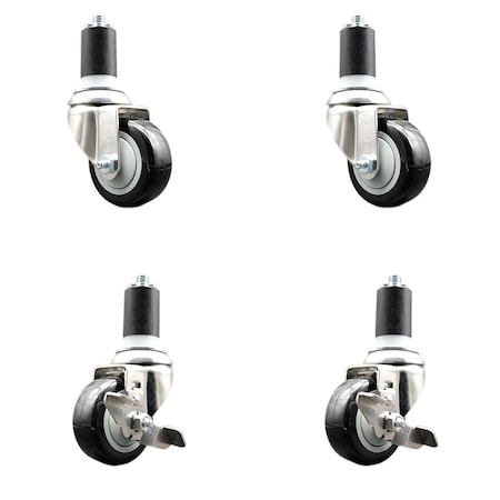 Service Caster 3 Inch 316SS Black Poly Swivel 1-1/2 Inch Expanding Stem Caster Brake SCC, 2PK SS316EX20S314-PPUB-BLK-2-TLB-2-112